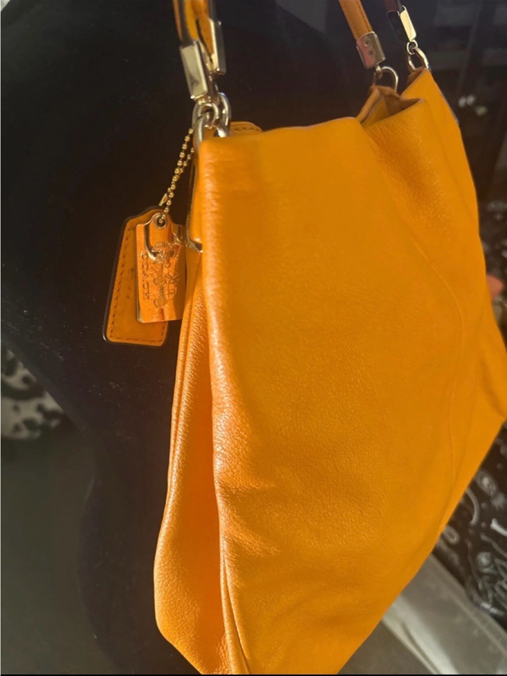 Coach Leather Shoulder Bag in Vibrant Orange